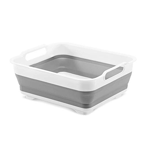 Image of Madesmart Collapsible Dishwashing Basin with Handles, Plastic Pop-Up Dish Wash Basin for Kitchen Counters, Gray/White