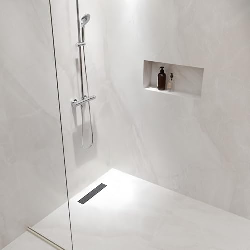 Image of DLONE Linear Shower Drain - 18 Inch Matte Black, with Tile Insert Panel