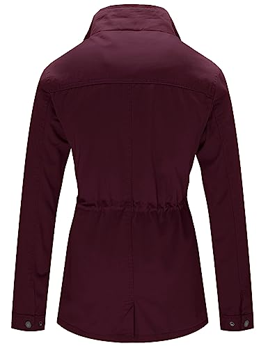 WenVen Women's Deep Wine Canvas Army Jacket - Large, Fall Casual Track Anorak - Image 2