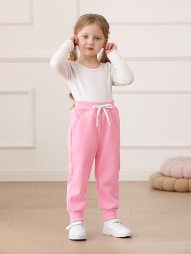 Image of Resinta 3 Pack Toddler Girls' Fleece Pants Baby Casual Pull On Active Sweatpants Warm Joggers with Pockets Drawstring