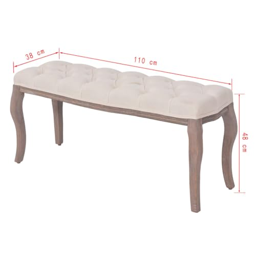 Banc lin bois massif 110cm blanc crème pour optimiser une entrée encombrée