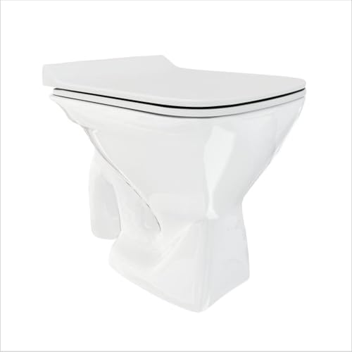Image of Floor Mounted EWC Combo with Soft Close Slim Seat Cover (PP) - S Trap | 500x340x390mm | Sqaure Shape | Washdown Flushing | White Colour | 13 Kg | 10 Years Warranty
