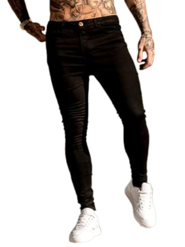 Oanviso Vaqueros Rasgados de Hombre Skinny Denim Jeans Hip Hop Slim Fit Pantalone Casuales Elasticos Agujero Pantalón Largo Hombre Vaqueros Ajustados K Negro 3XL