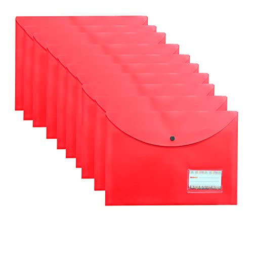 Image of True-Ally 5 pcs Bright Color Envelope Folder, Poly-Plastic A4 Documents File Storage Bag with Snap Button Certificate File Holder Document Folder for Certificates (Red)
