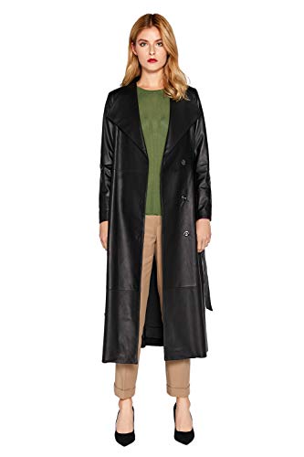 Women's Genuine Leather Trench Coat Black Lambskin Long Leather Jacket Coat with Belt SmartUniverseWear3