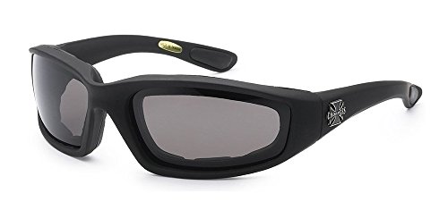 BLACK Chopper Wind Resistant Riding Sunglasses Glasses Padded Sports Motorcycle Black Lens