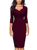 Miusol Women's Vintage V-Neck Ruffle Slim Cocktail Party Dress(Medium, Burgundy)