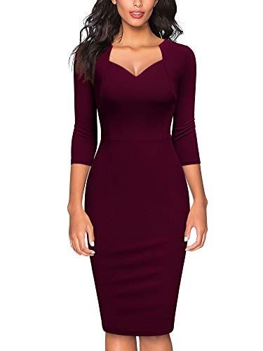 Miusol Women s Vintage V-Neck Ruffle Slim Cocktail Party Dress(XX-Large, Burgundy)