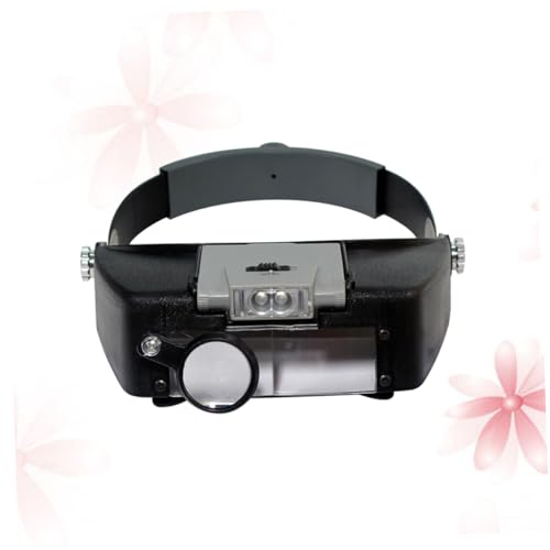 Beavorty Wearable Magnifying Glasses with Head Visor and LED Light Magnification for Crafts and Repair Work Black Color No Battery Included