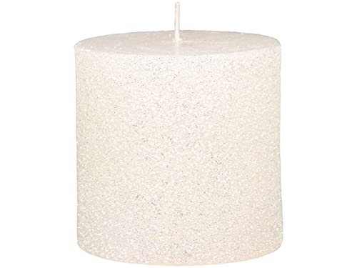 Chic Antique Macon rustikale Stumpenkerze versch.Farben und Größen Kerze Antik NEU Altarkerzen 100 % Paraffin lange Brenndauer (Creme m. Glitzer, 10x10 cm)