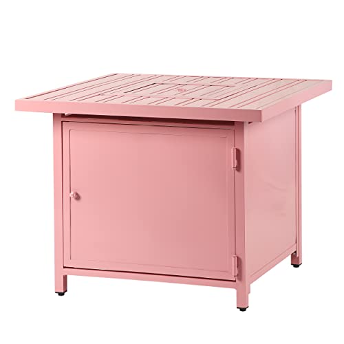 Image of Square 32 in. x 32 in. Aluminum Propane Fire Pit Table with Glass Beads, Two Covers, Lid, 37,000 BTUs in Pink Finish