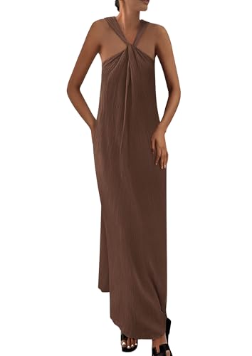 PRETTYGARDEN Womens 2025 Casual Long Summer Dresses Sleeveless Strappy Loose Flowy Beach Vacation Maxi Dress with Pockets