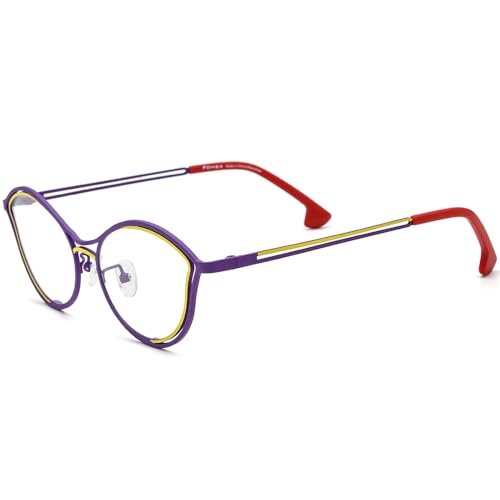 Image of FONEX Colorful Pure Titanium Glasses Frame Women Retro Round Eyeglasses
