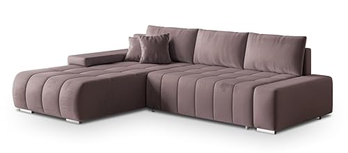 Masseno Canapé d'angle ALESE L-S avec Fonction Couchage Forme en L, Moderne, avec Coffre de Rangement, Ensemble canapé de Salon - Lilas