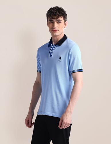 Image of U.S. Polo ASSN. Solid Slim Fit Polo T Shirts for Men - 100% Cotton, Half Sleeve Mens Tshirt