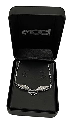 Harley-Davidson Womens Necklace, Bar & Shield Crystal Winged, Silver HDN02884