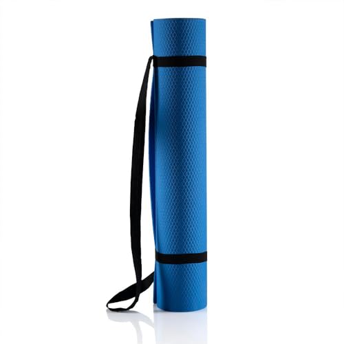 Image of Wakefit Yoga Mat | Anti Slip Single Layered | 72 X 24 inch | 4 mm Thick | Blue Asana | With Strap