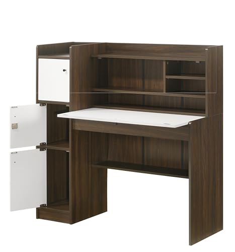 Image of DeckUp Plank Versa Engineered Wood Study Table and Office Desk (Walnut and White, Matte Finish)