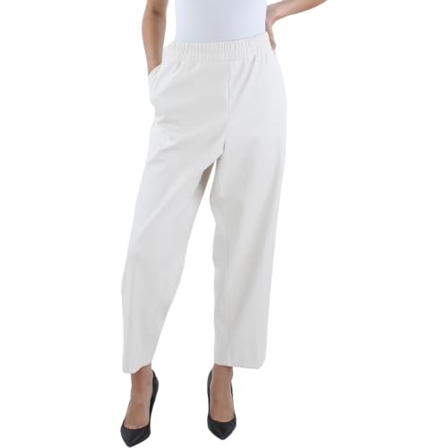 Anne Klein Womens Faux Leather Cropped Pants