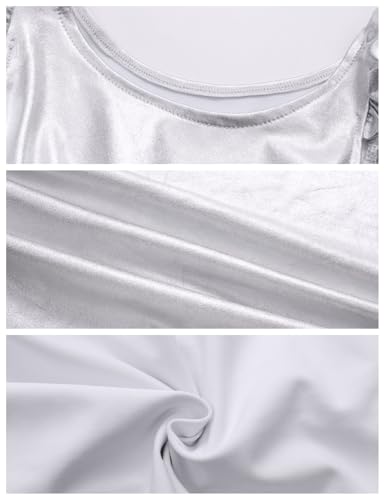 Girls Metallic Dress Kids Sparkly Shiny Dresses Flutter Sleeve Swing Dresses4