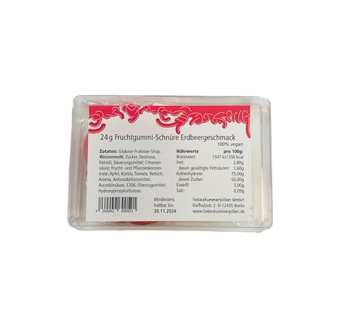 Geduldsfäden Fruchtgummischnüre mit Erdbeergeschmack, in praktischer Schiebeschachtel, 3er Pack (72g), ideale Geschenkidee von Liebeskummerpillen