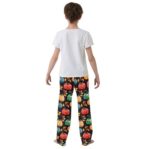 Pajama Pants Bright Painted Pumpkins Leaves PJ Bottoms Sleepwear Lounge Sleep Pant with Pockets3