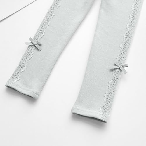 Girls Lace Patchwork Leggings Toddler Basic Comfy Soft Cotton Solid Color Elastic Waist Bowknot Pants for 2-10 Years4