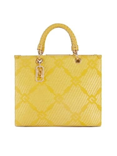 Elisabetta Franchi Bolso mediano amarillo de tejido jacquard con charms BS12A DC6, amarillo, Talla única