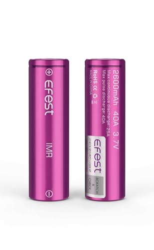 Efest Lot de 2 accus à tête plate 2 600 mAh, 40 A, avec étui de protection en plastique pour mods de vapotage et cigarettes électroniques - Kit Vape sans nicotine