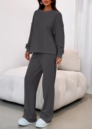 KIRUNDO Sweatsuits 2 Piece Outfit Matching Lounge Sweat Set(Dark Grey, M) - image 6