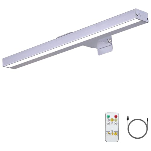 Image of MIOBLUE Wireless Picture Lights with Remote, Metal 16in Recgargeable Battery Painting Light Display Lamp with 3 Lighting Modes, Dimmable Dartboard Light with Timer for Frame Portrait Art, Silver