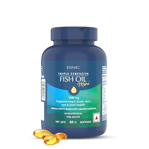 Image of GNC 1500 Mg Triple Strength Fish Oil Mini Omega 3 Softgels For Men & Women| 60 Mini Softgels|540 MG EPA & 360 MG DHA|Improves Memory|Protects Vision|No Fishy Burps|For Men & Women |Formulated In USA