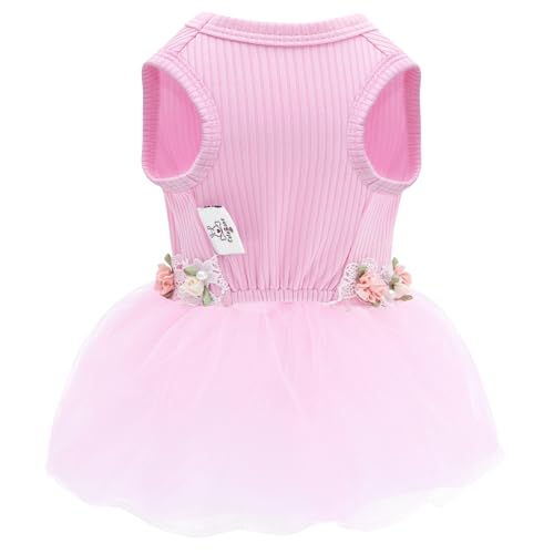 Image of CuteBone Pink Tulle Skirt Dog Wedding Bridesmaid Dress for Puppy with Lace Trim at Waist - Comfortable, Stylish, and Perfect for Special Occasions HBQ01L