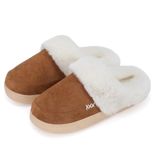 ninecifun women39s and men39s memory foam house slippers faux fur lined indoor fuzzy slippers with no-slip sole slip on suede home shoes warm winter gift for women amp men