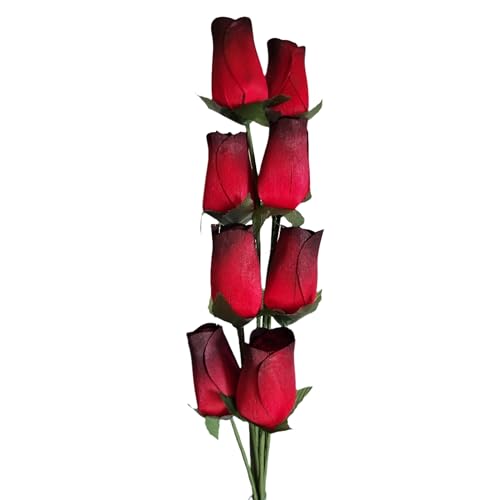 Homestreet Rosas de madera en muchos colores – 8 tallos individuales de rosas atados en un ramo – Expositor de flores pequeñas de calidad (punta roja y negra)