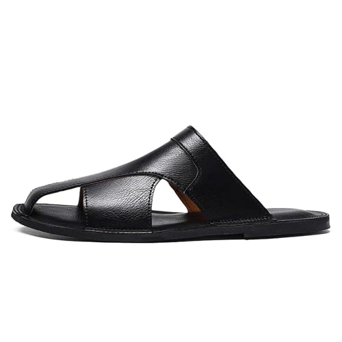 Mens Premium Genuine Leather Slide Sandals, Fashion Casual Mens Slide Sandals, Rubber non-slip sole, soft and lightweight shoes.2