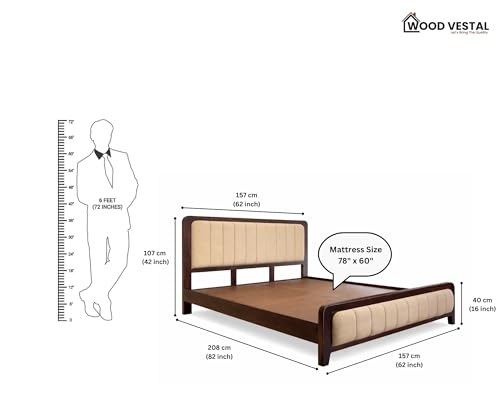 Image of Wood Vestal Sheesham Wood Bed with Upholstered Head & Foot, Solid Wood, Modern Design | Queen Size - (78 inchx60 inch) | Without Mattress & Side Tables | Low Highted | WS - DQ - 5' - D