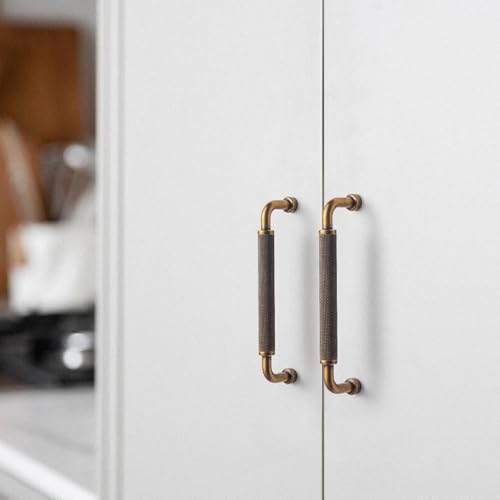 Image of Goo-Ki 6 Pack 5 Inch Antique Brass Knurled Cabinet Pull Handle - Textured Non-Slip Grip, Classic Vintage Design for Kitchen Cabinets & Furniture Drawers