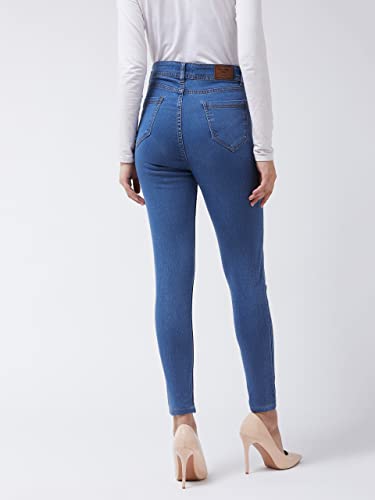 Image of Miss Chase Women's Skinny High Rise Cropped Fringed Hemline Detailing Stretchable Denim Jeans