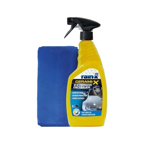 Rain X Cerami X Detailer Premium – Recubrimiento Cerámico de Alto Brillo – Protección Duradera Contra Intemperie y Rayos UV – Efecto Hidrofóbico y Sin Rayas + Paño de Microfibra– 750 ml
