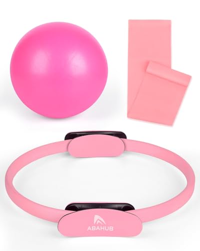 Abahub Pilates Ring Set 35CM Magic Circle 25CM Mini Ball Stretchbänder Home Pilates Ausrüstung für Frauen Heimtraining für Kraft Flexibilität Stabilität und Körperstraffung Rosa Set