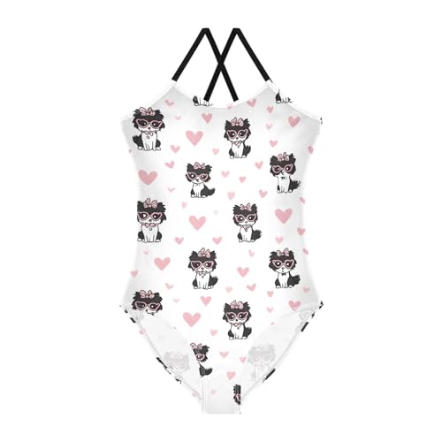 Pink Love Dog Girls Swimsuit One Piece Bathing Suit Beach Swimwear with Adjustable Straps 3-10Years