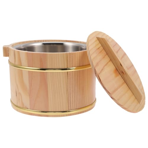 HOLIDYOYO 1 Set of Wooden Rice Bucket, Wooden Sushi Rice Bowl Rice Steamed Cask Hangiri Sushi Oke Rice Mixing Tub with Lid for Home Kitchen Restaurant 18cm
