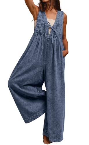 Loveimgs Women Sleeveless Jean Jumpsuit Wide Leg Overalls