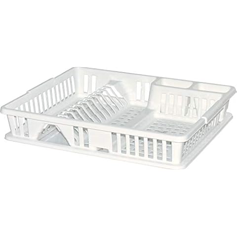 Premium Large 12 Bay Dish Drainer Rack with Drip Tray and Cutlery Holder (White) Cover