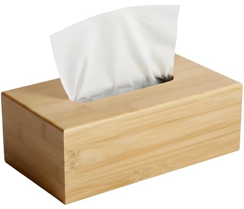 CLP Caja de pañuelos de Madera Natural Kalmia, dispensador de pañuelos de bambú, Caja de pañuelos cosméticos rellenable para baño y Cocina, Color:Natura