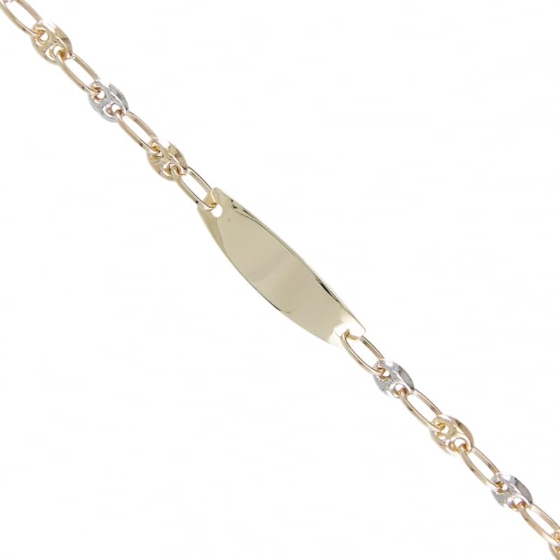 Bracelet Enfant Or Bicolore - Jaune et Blanc - Gourmette - Maille Grain de Café - Gravure Offerte