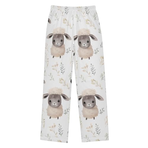 Cute Sheep Long Pajama Pants Elastic Waist PJ Bottoms with Pockets S A1116722