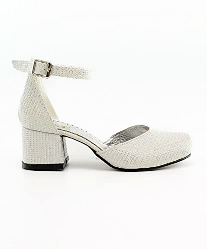 Flower Girls Communion Low Block Dress Cream Shoes Chunky Heels Closed Round Toe Ankle Strap Pump, Size US Little Kid 102