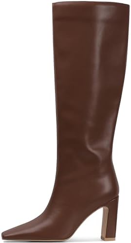 Lovee Cosee Knee High Boots for Women Square Toe Chunky Heeled Boots with Side Zipper Fashion Dress Elastic Tall Boots
